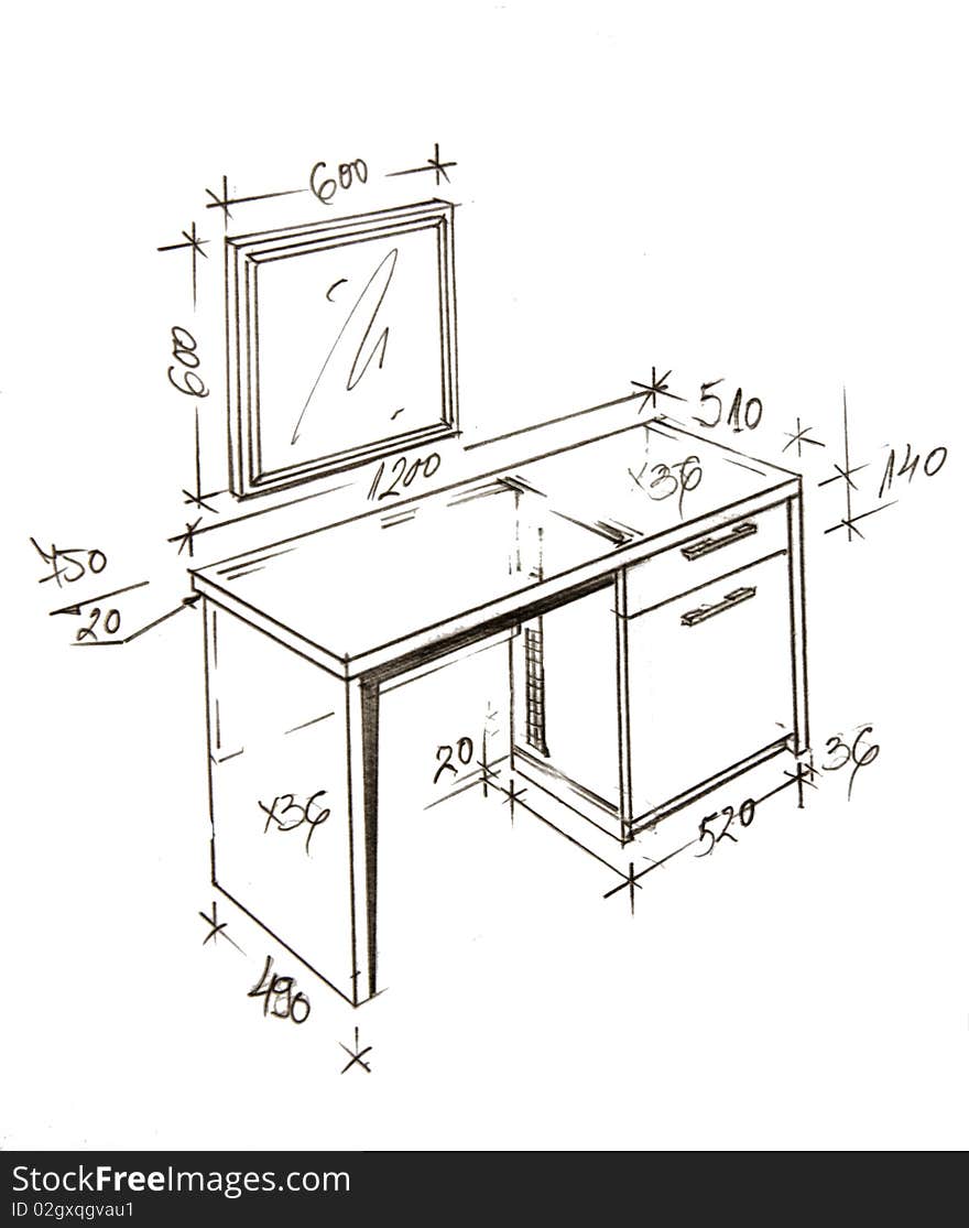 Modern Interior Design Freehand Drawing.