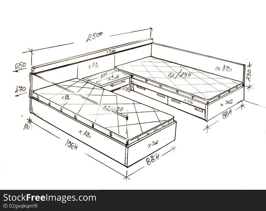 Modern Interior Design Freehand Drawing.