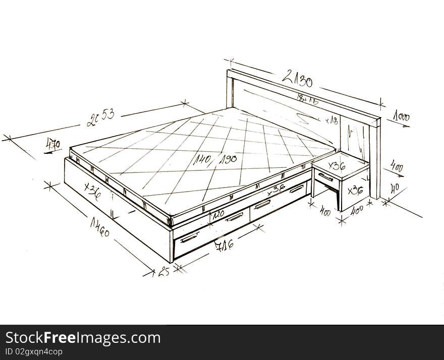 Modern Interior Design Freehand Drawing.