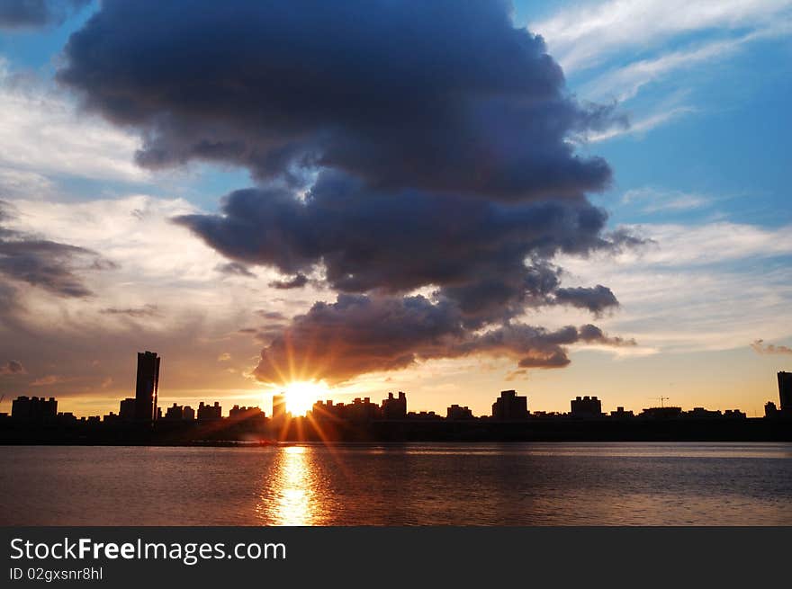 A beauty sunset nearby the river