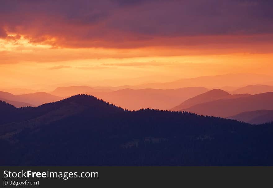 Dawn in mountains