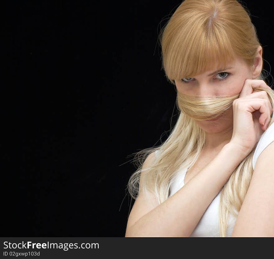 Fashionable woman on black background