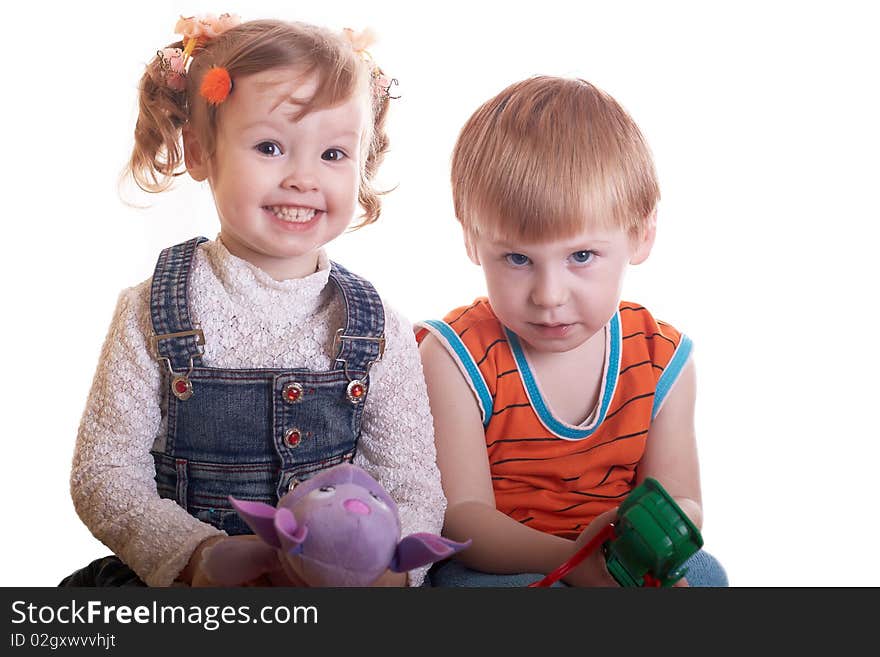 Portrait of the boy and the girl on a white background. Portrait of the boy and the girl on a white background