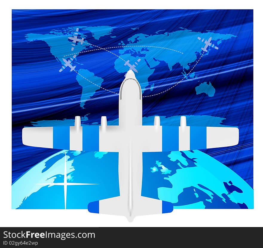 Travel illustration plane on map. Travel illustration plane on map