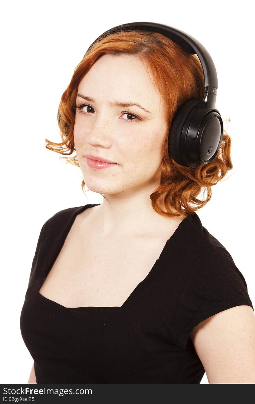 Girl with headphones isolated on white