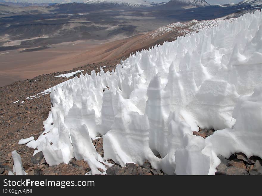 Snow On Slope Of Ojos Del Salada, Argentina-Chile