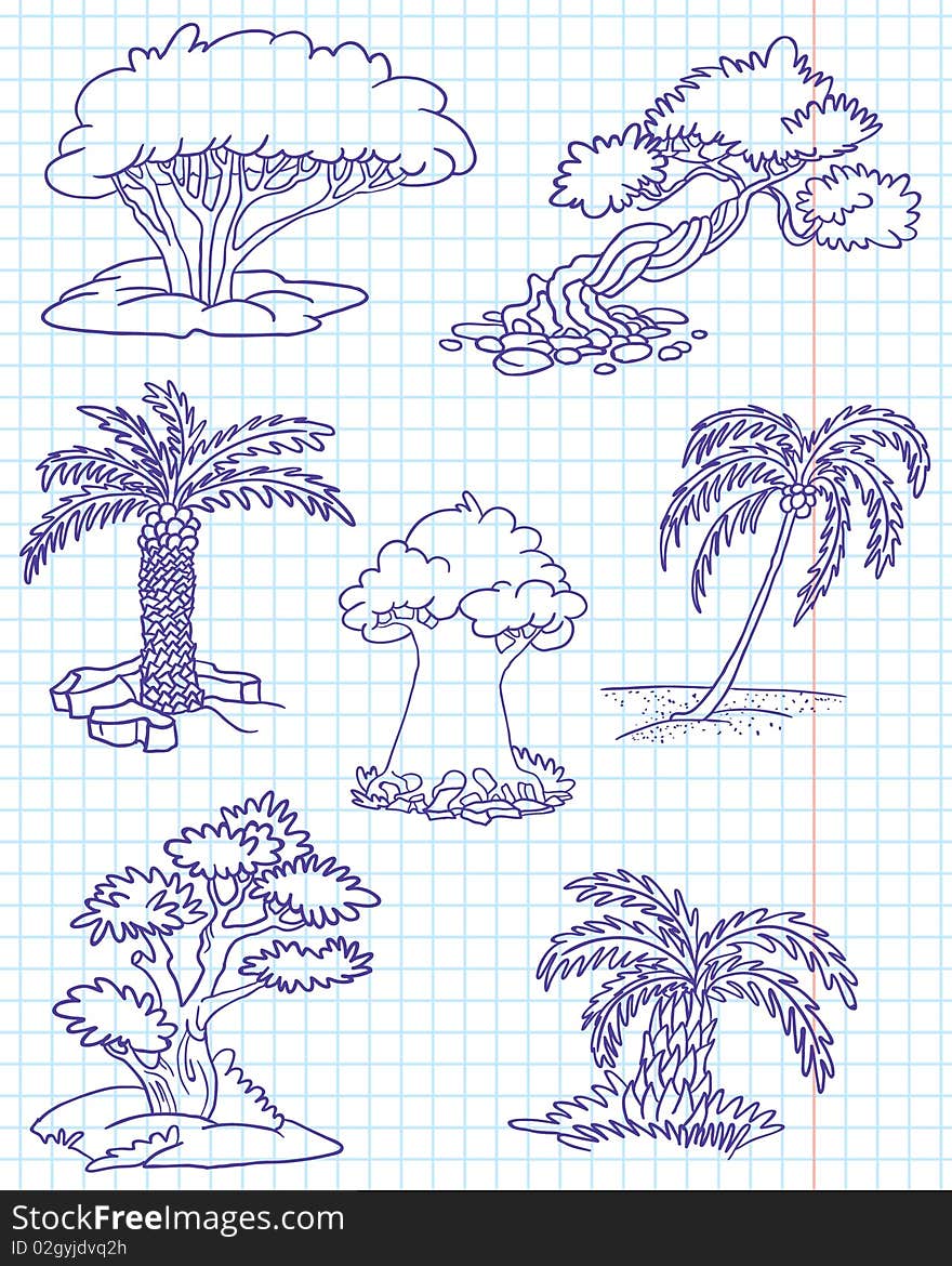 Doodle trees set #3,  illustration