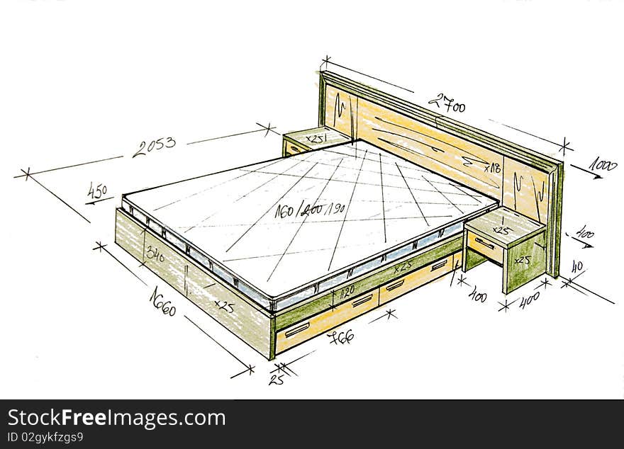 Modern Interior Design Freehand Drawing.