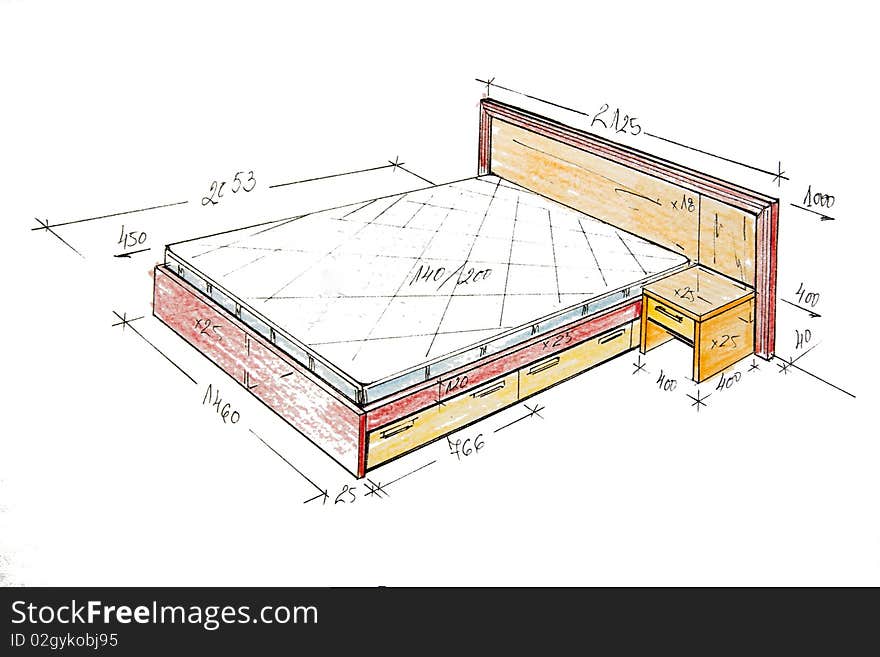 Modern Interior Design Freehand Drawing.