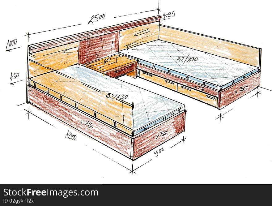 Modern Interior Design Freehand Drawing.