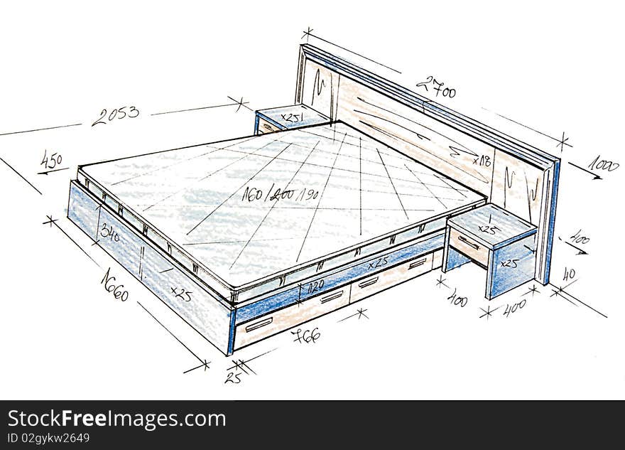 Modern Interior Design Freehand Drawing.