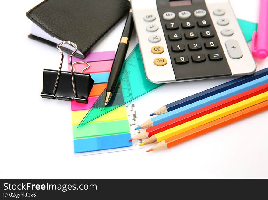 Office accessories on a white background