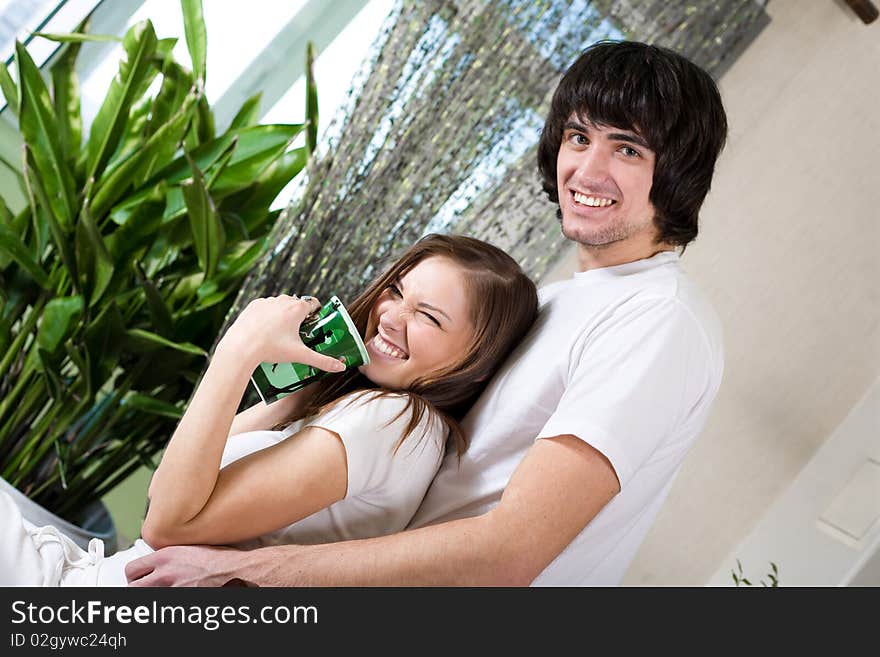 Girl with cup and boy