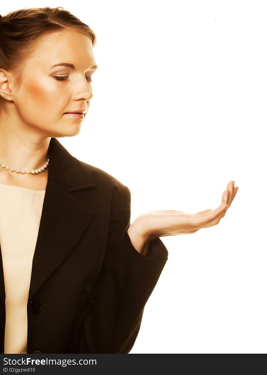 Young business woman. isolated on white.