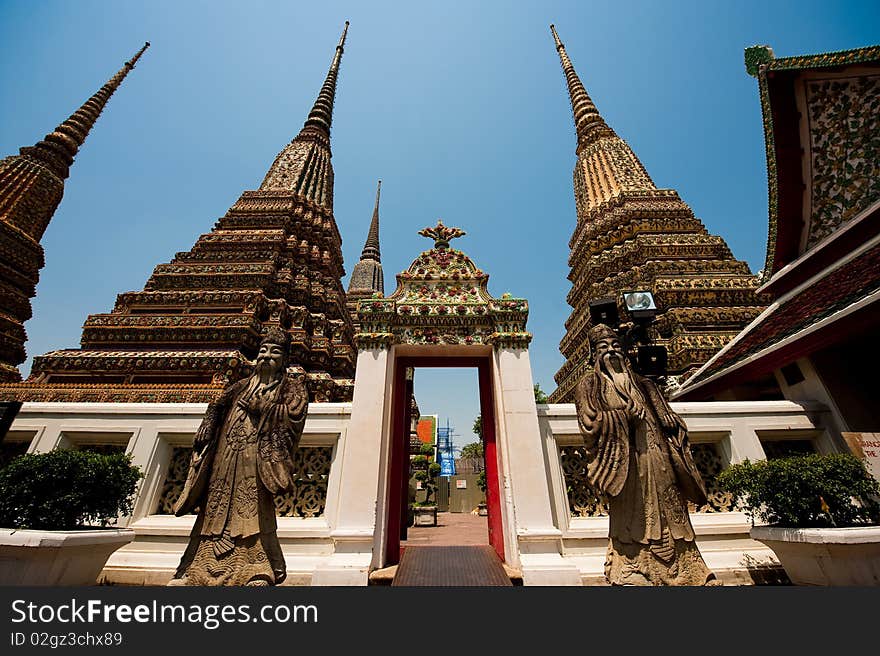 Religious building Wat Pho in Bangkok.