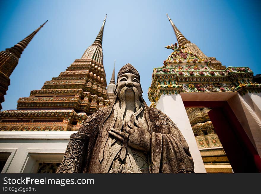 Religious building Wat Pho in Bangkok.