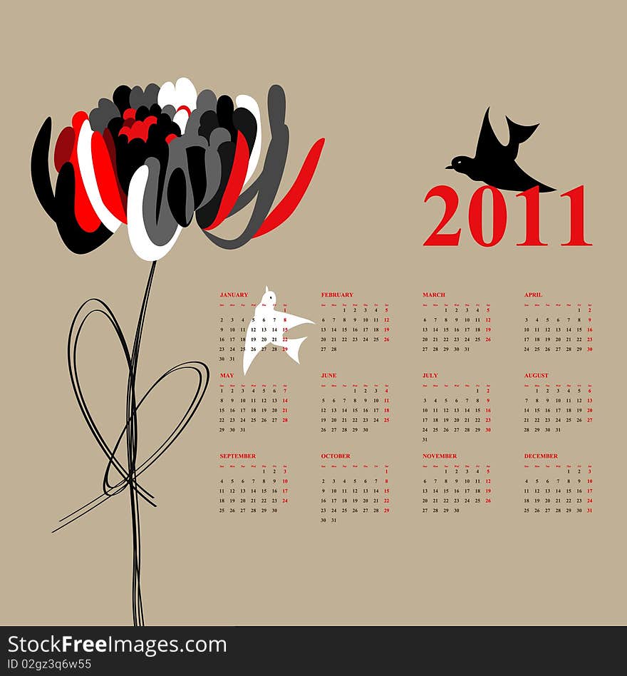 Calendar for 2011.Universal template for greeting card, web page, background