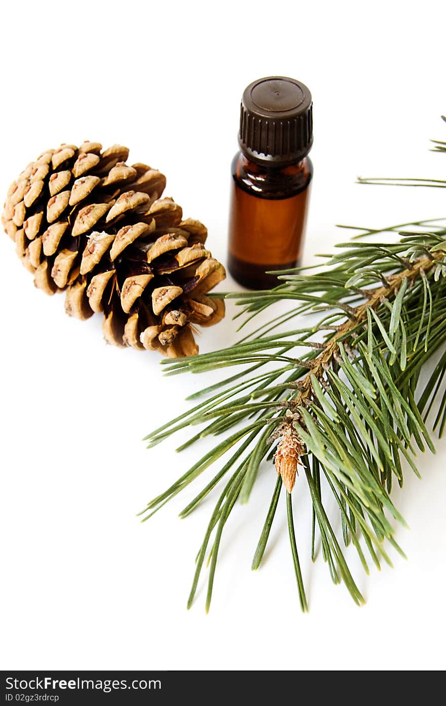 Bottle of fir tree oil over white