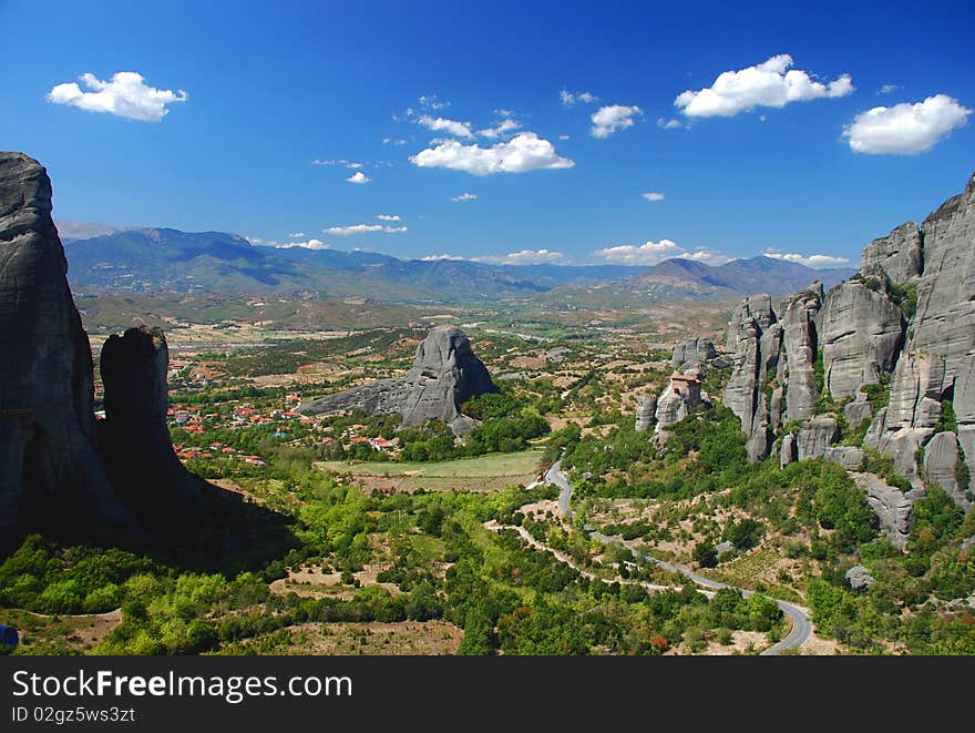 View of Meteora with road