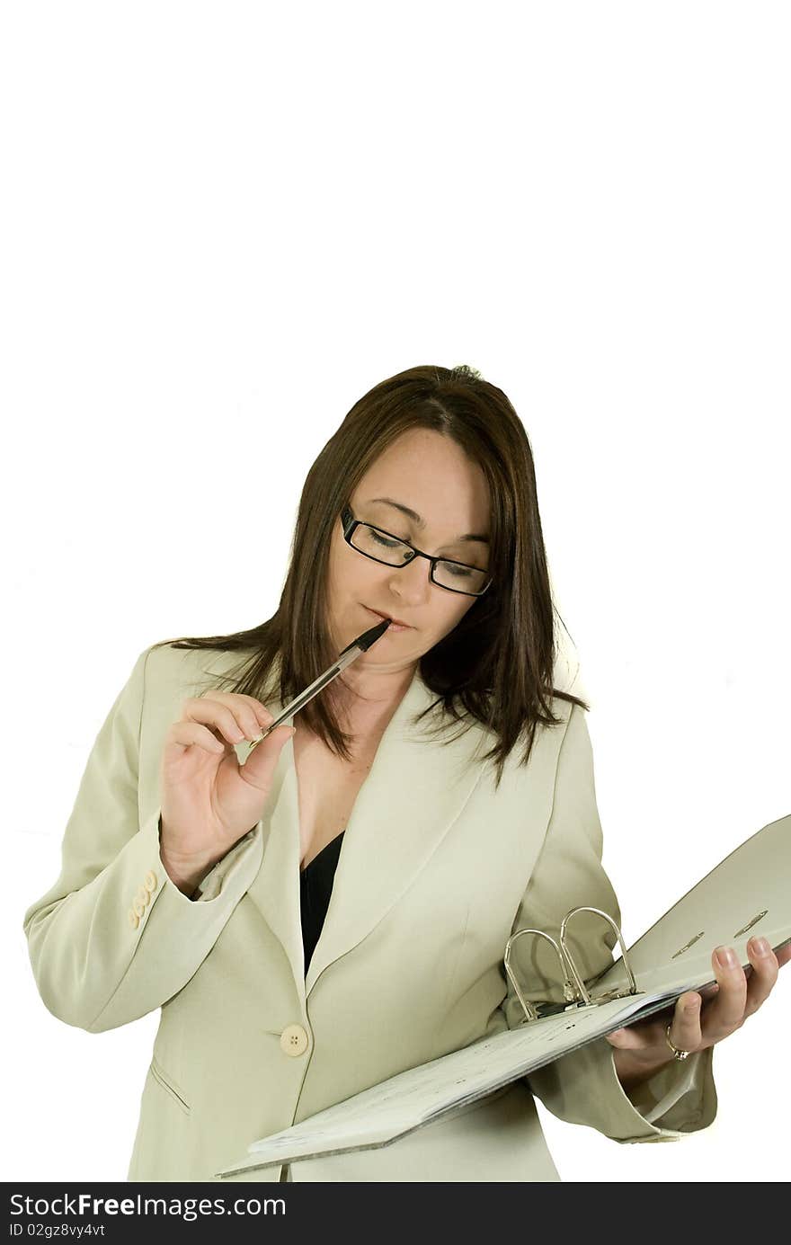 Successful business woman with folder and pen