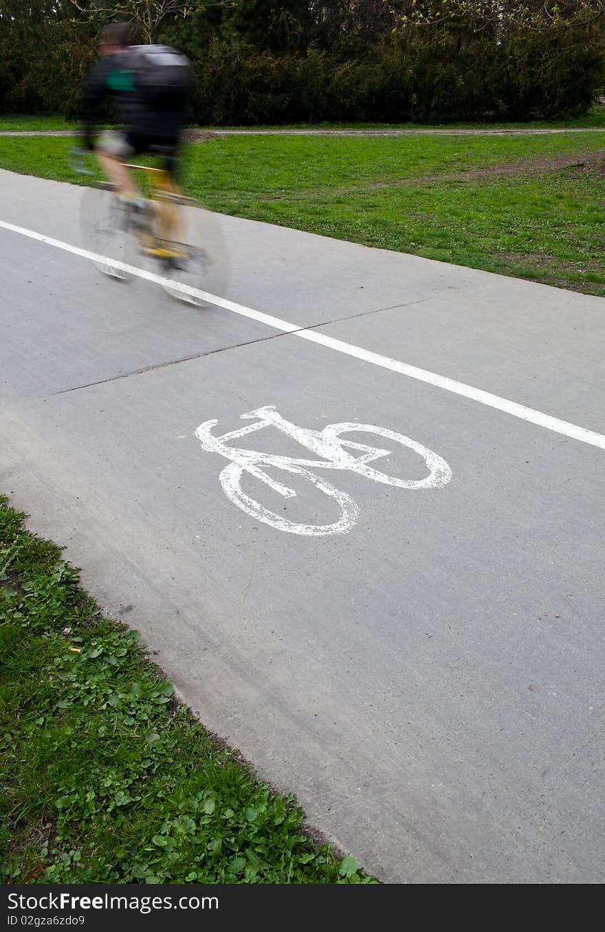 Biker On A Biking Path In A Park