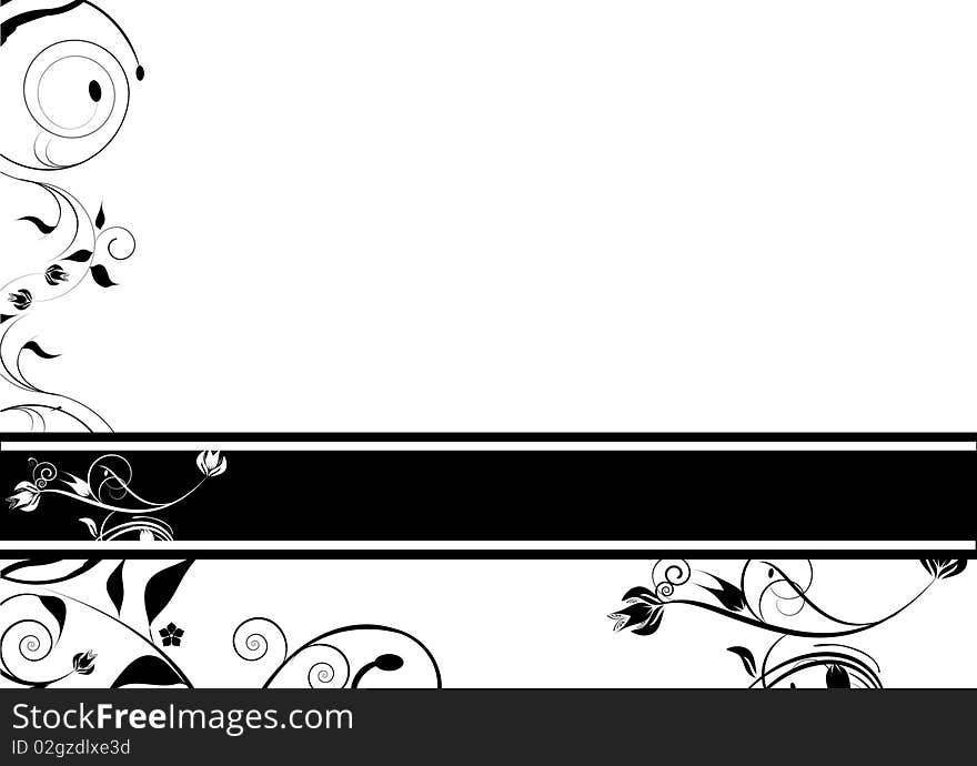 Flowers decoration ,black,isolated on white