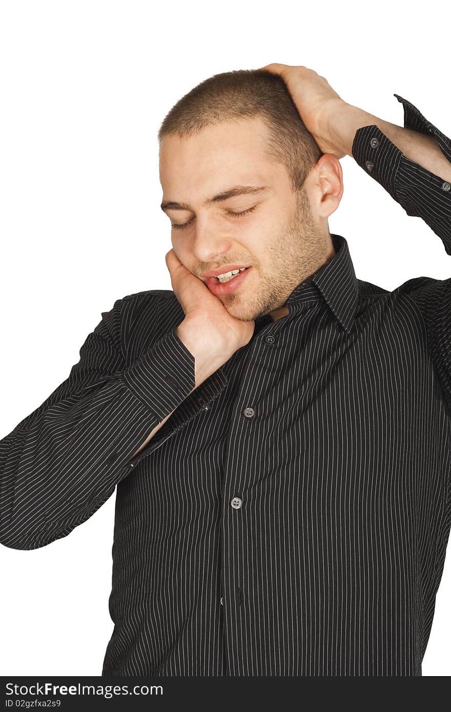 Man in pain, isolated on a white background