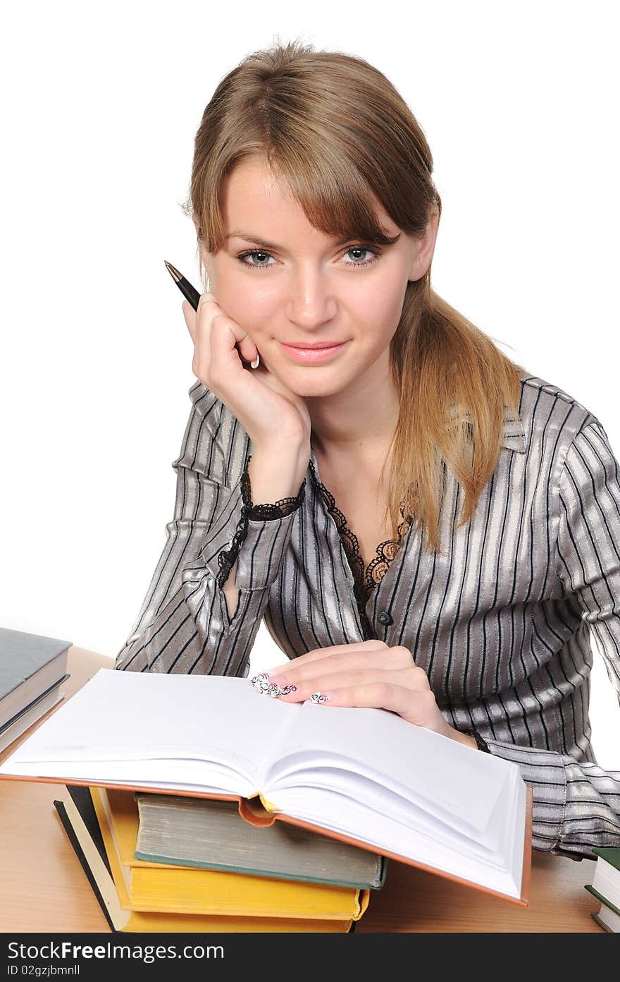 Businesswoman with  folder on desk