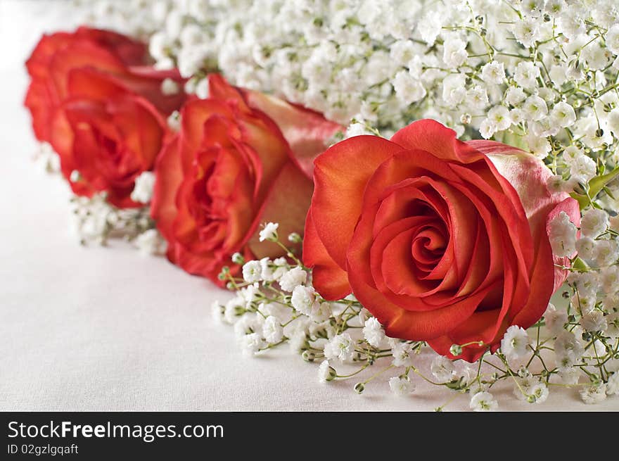 Beautiful red roses bouquet close up shoot