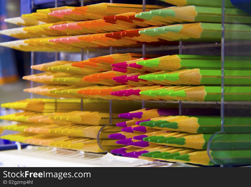 Pastels in a display case for sale