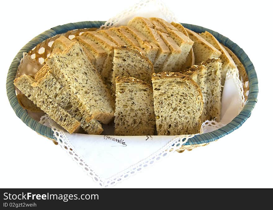 The bread on the plate isolated on white background