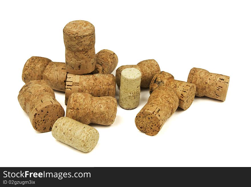 Several bottle stoppers on a white background