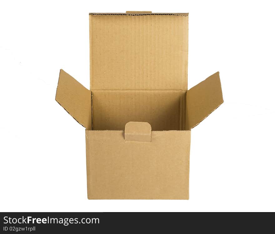 Opened empty paper packing, box isolated on white background. Opened empty paper packing, box isolated on white background