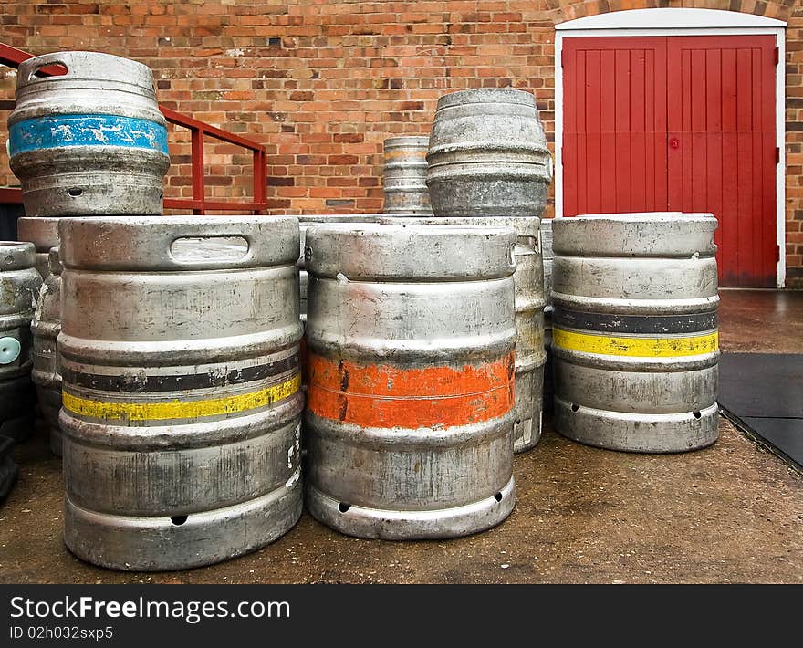 Barrels full of beer on a beer yard. Barrels full of beer on a beer yard