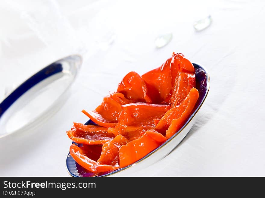 Canned pepper on plate