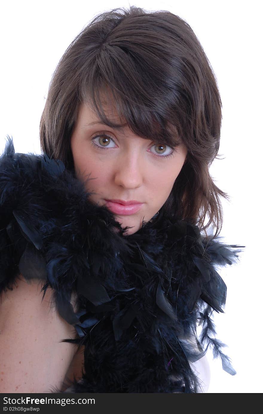 Beautiful Brunette wearing feather boa