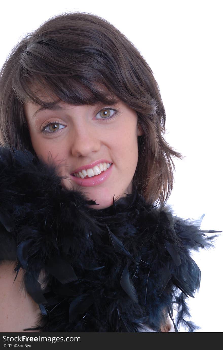 Beautiful Brunette wearing feather boa