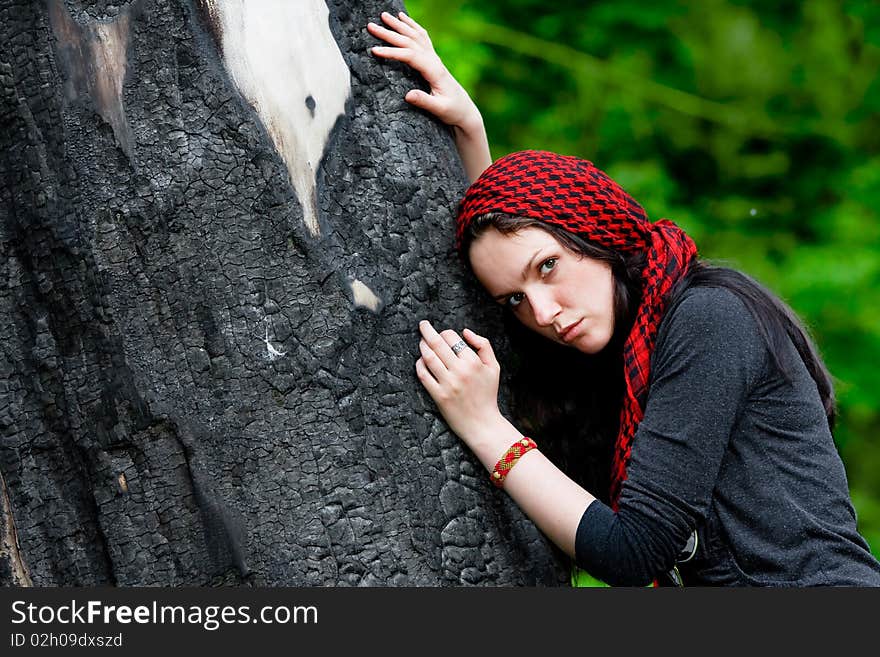 Girl in red scarf