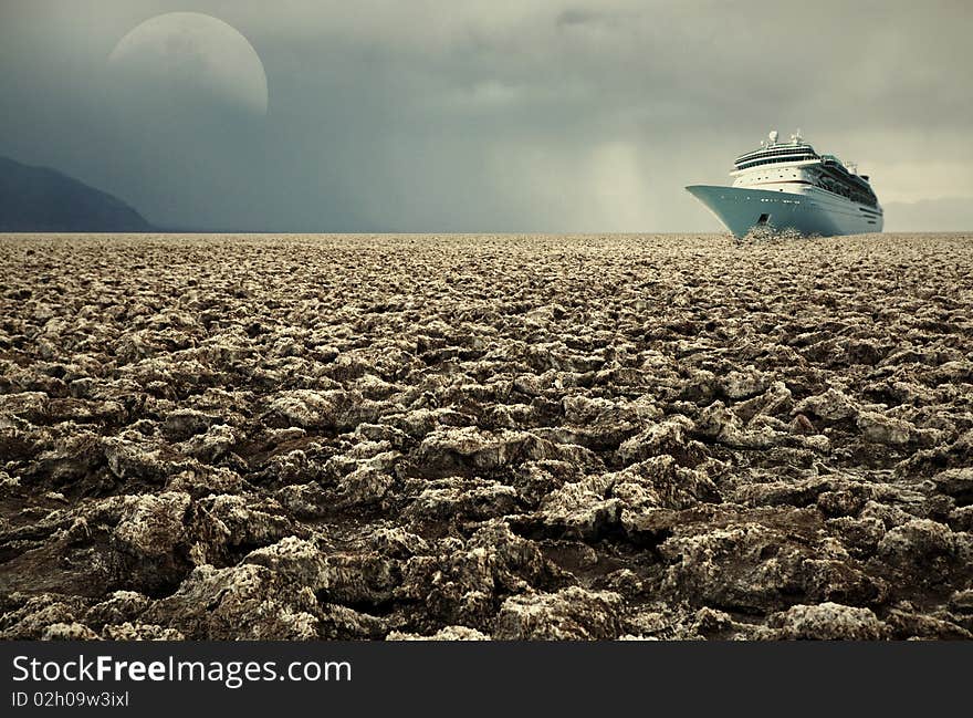 Cruise ship making its way through the mineral sea. Cruise ship making its way through the mineral sea