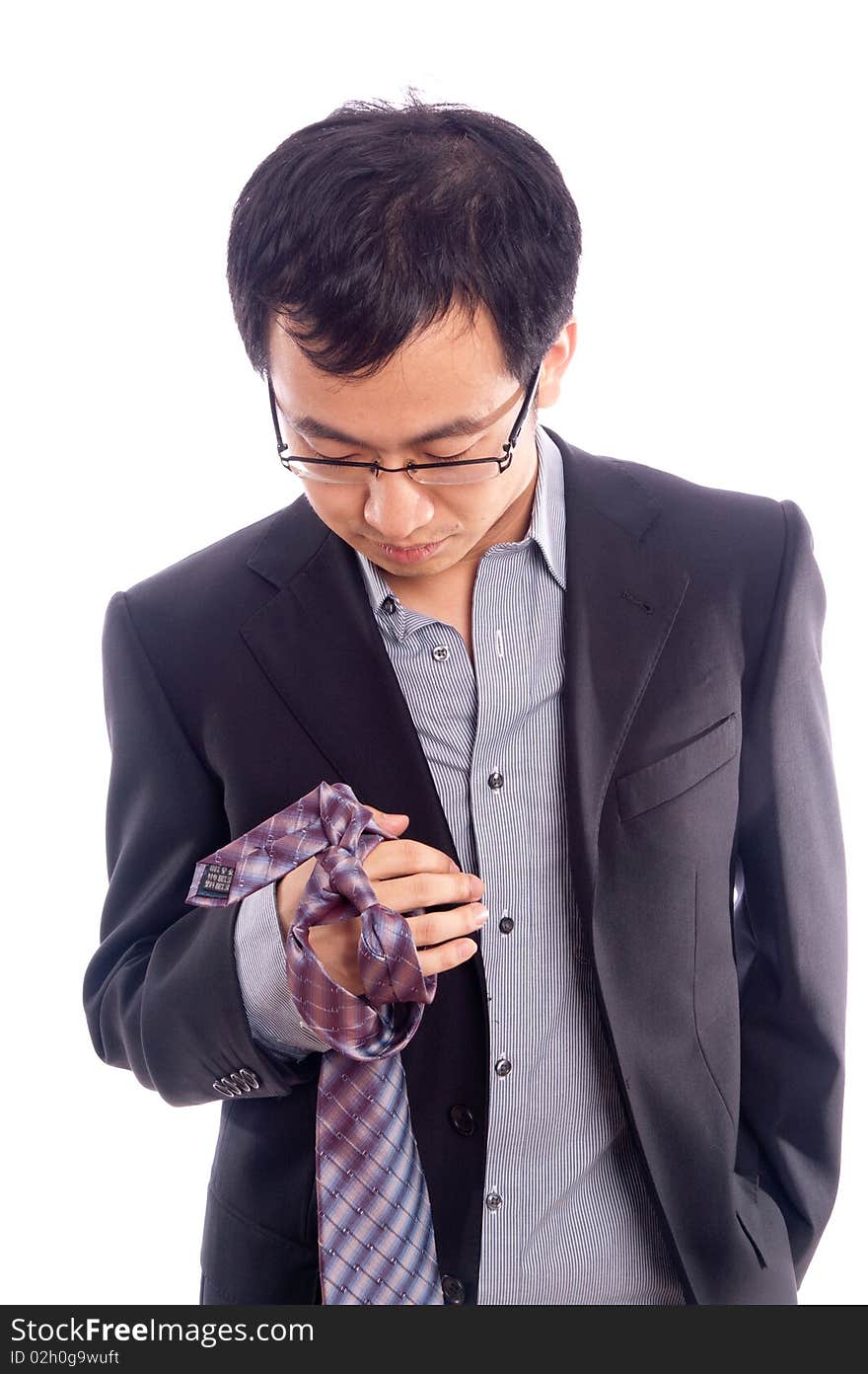 Young asian male model with hand gesture in business shirt