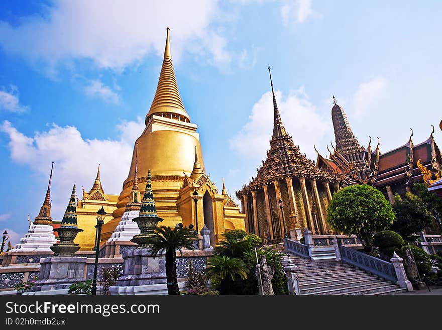 Famous temple Phra Sri Ratana Chedi covered with foil gold in the inner Grand Palace. Famous temple Phra Sri Ratana Chedi covered with foil gold in the inner Grand Palace