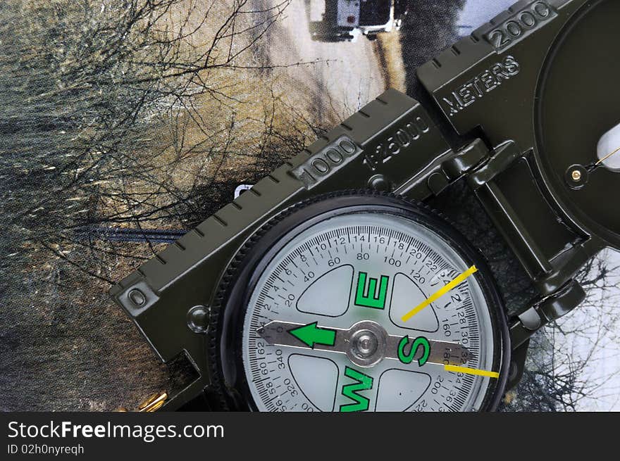 A compass with range finder and travel image