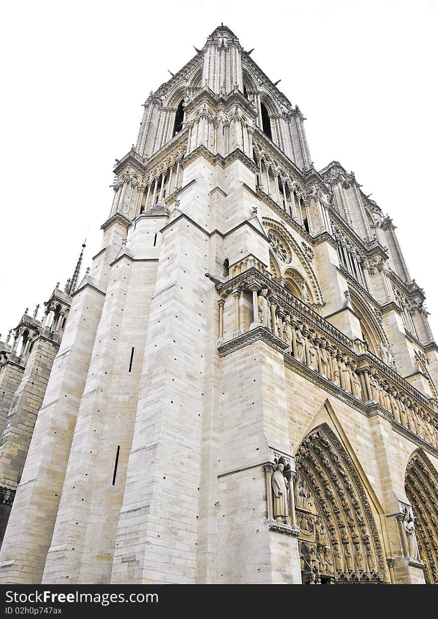 Notre Dame Cathedral in Paris. Isolated over white. Notre Dame Cathedral in Paris. Isolated over white.