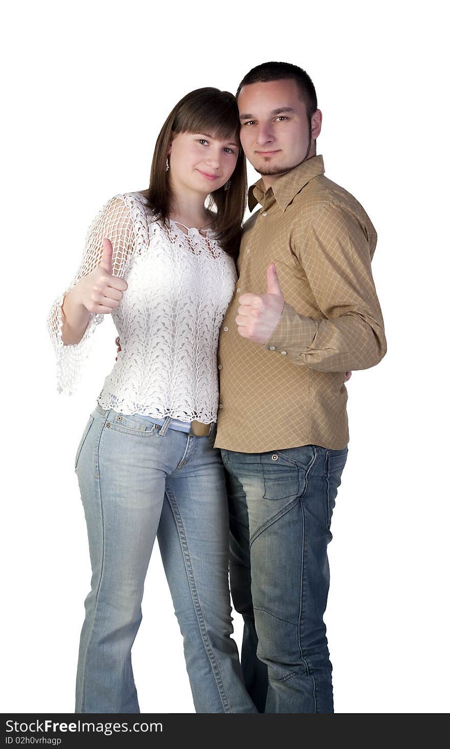 Young woman and young man with thumb up. Young woman and young man with thumb up