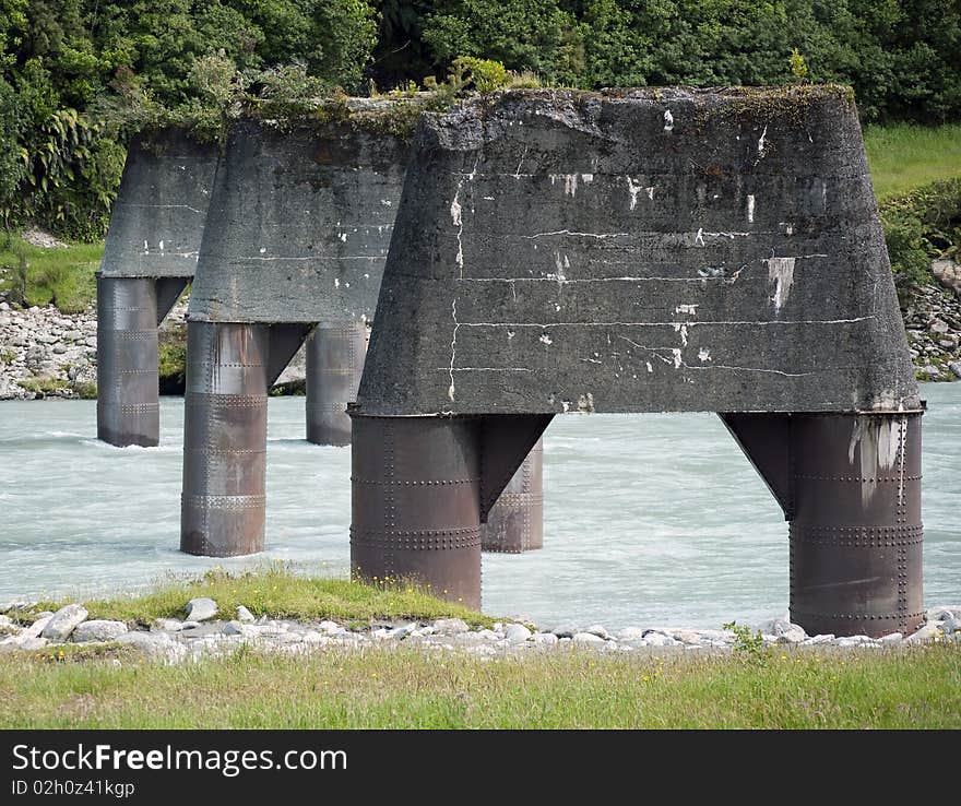 Support of ruin bridge and rapid river