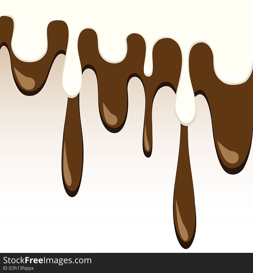 Illustration, fluid chocolate and milk on white background. Illustration, fluid chocolate and milk on white background