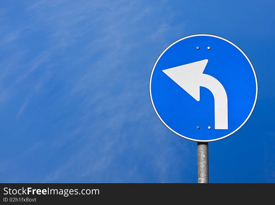 Road sign on blu sky background. Road sign on blu sky background