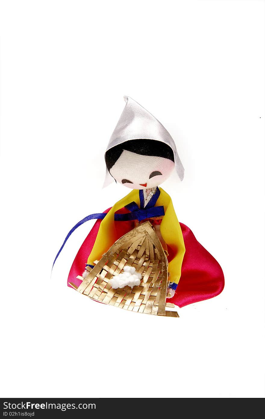 DPR Korea dolls isolated on white. DPRK travel souvenirs.