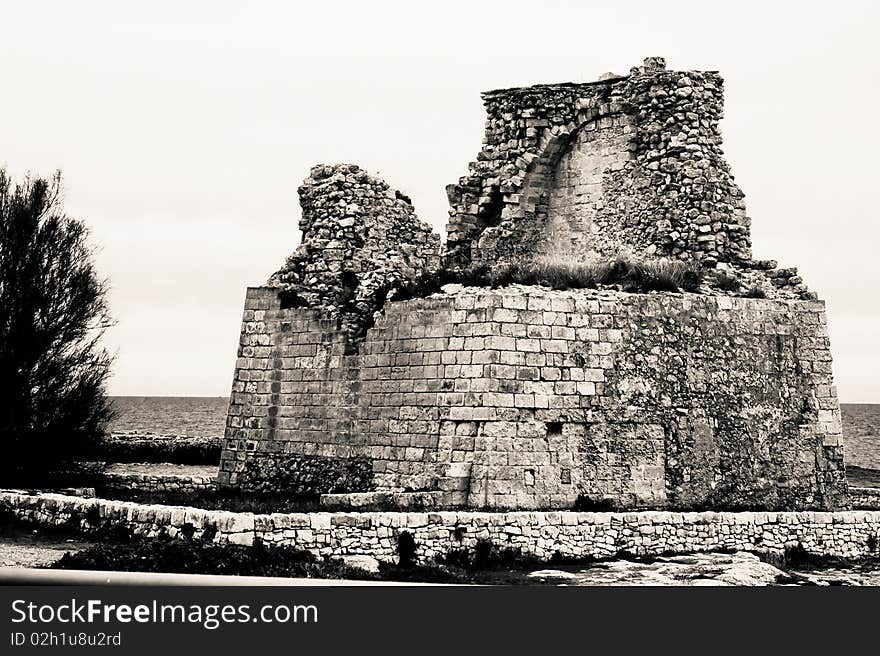 Ancient tower at Torre Egnatia in Italy.