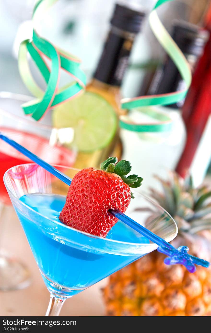 Cocktail with strawberry and decoration